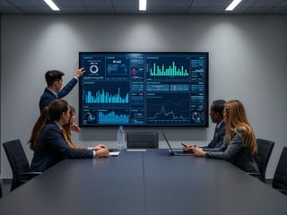 Business team reviewing custom software dashboard