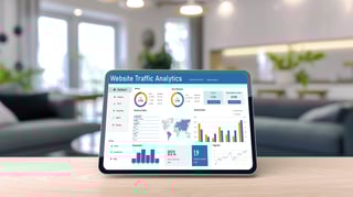 Digital marketing dashboard showing traffic and conversions