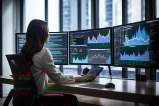 Engineer reviewing structured datasets on multiple screens